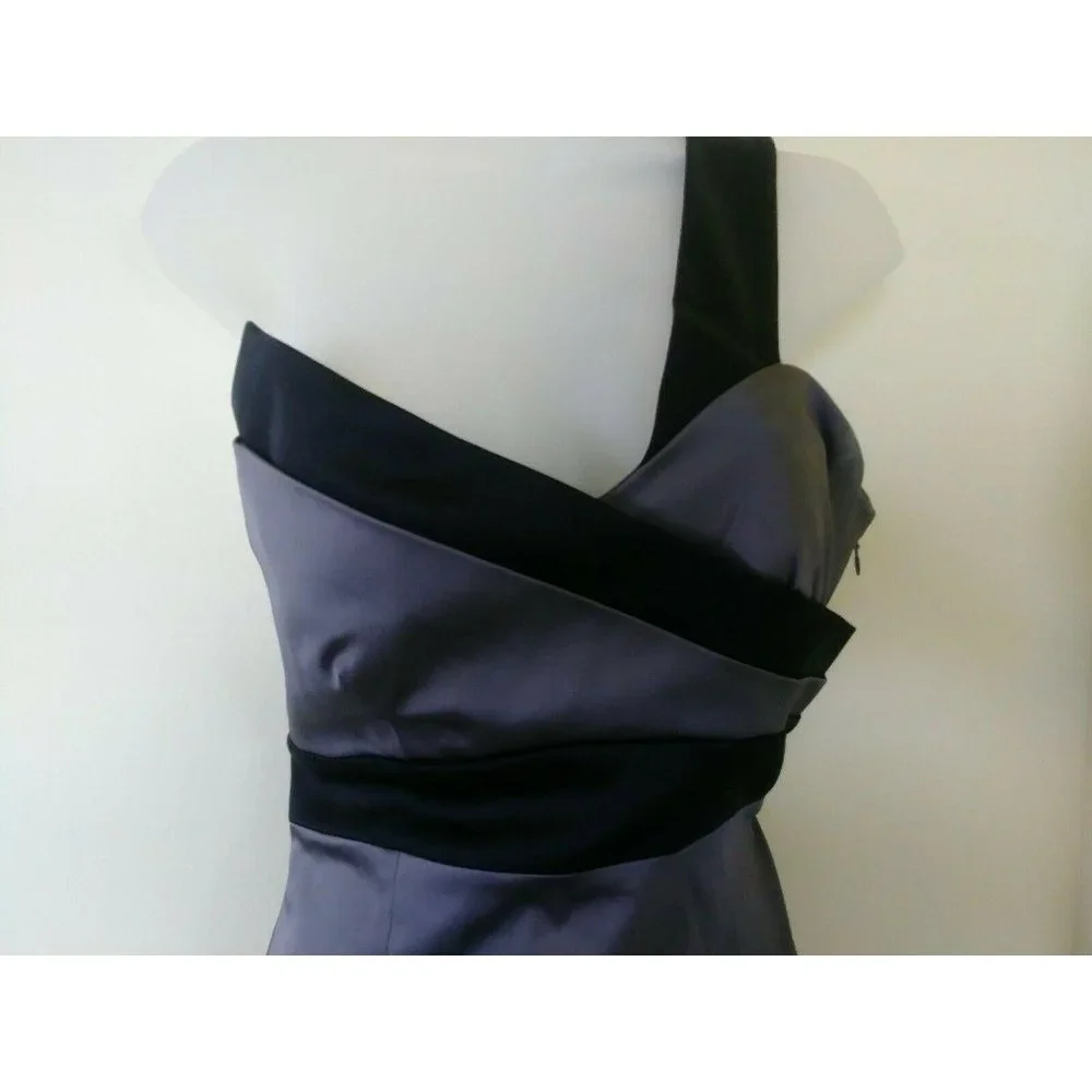 House of Dereon Dress Gray Black Strapless Overhead Strap‎ On To 1 Shoulder Sz 4